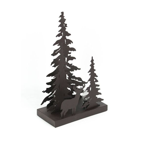 Rustic Brown Finished Metal Solo Buck Deer in Forest Silhouette Ambient Light - Picture 3 of 6